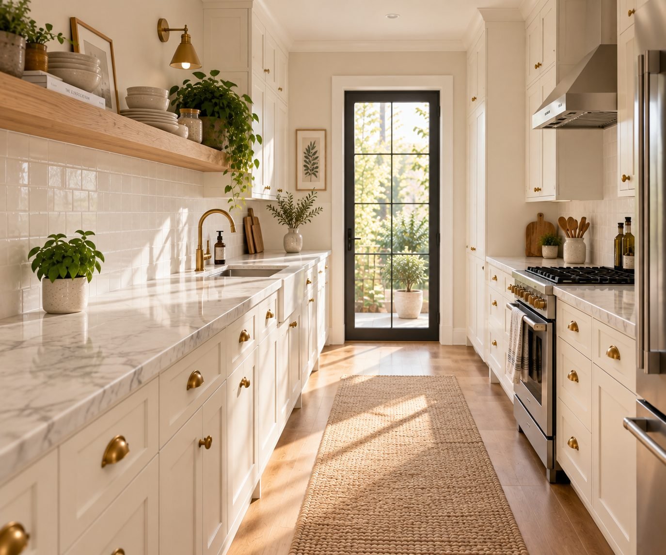 A small kitchen counter with only a few carefully chosen items left out, most of the surface left clear and visible